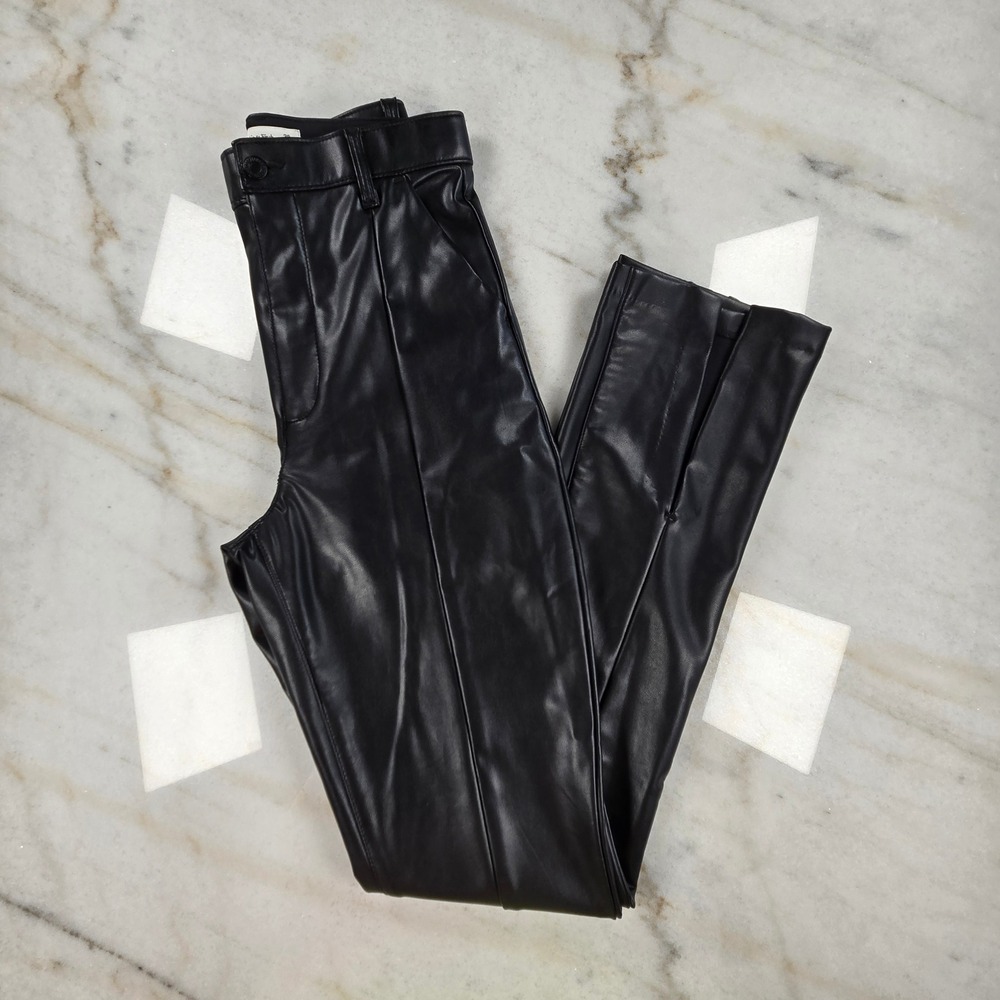 Abercrombie & Fitch Faux Leather Pants Womens 28 6L Black Skinny Slit Hem Edgy